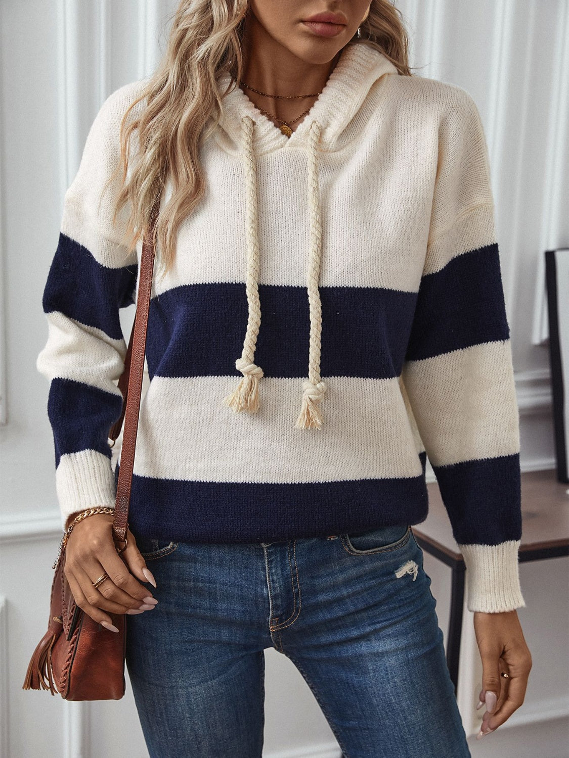 Angela - Streetwear Herfst Contrast Stripe Hooded Sweater voor Vrouwen