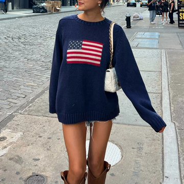 Taylor - Streetwear Herfst Gebreide Trui met Amerikaanse Vlag voor Vrouwen