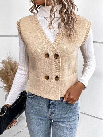 Dana - Stijlvolle Herfst Klassieke Knoopsluiting V-Hals Sweater Vest Voor Vrouwen