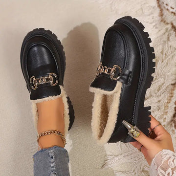 Ariana - Stijlvolle Lente Chique Zwart Loafers Met Ketting Voor Vrouwen