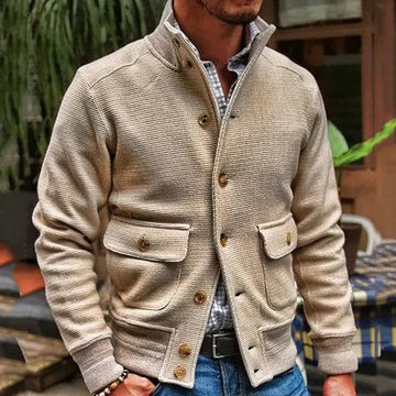 Ken - Stijlvolle Herfst Khaki Casual Jas met Opstaande Kraag voor Mannen