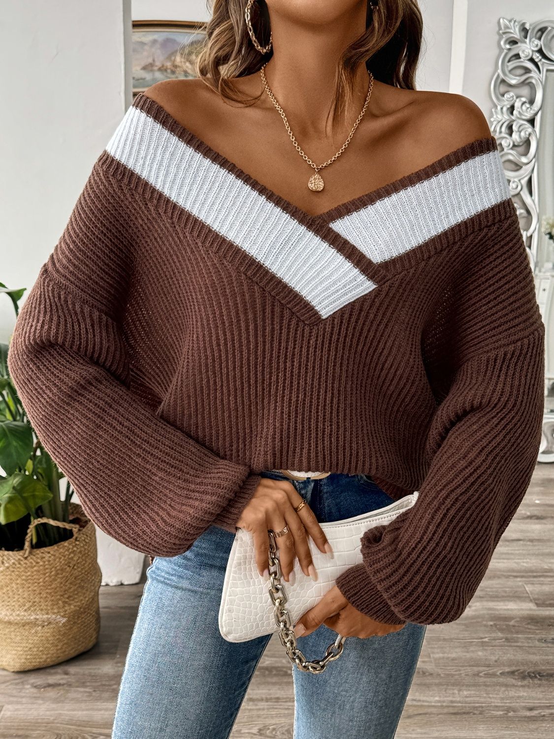 Donna - Stijlvolle Herfst Casual Pullover met Contrasterende Kleuren voor Vrouwen