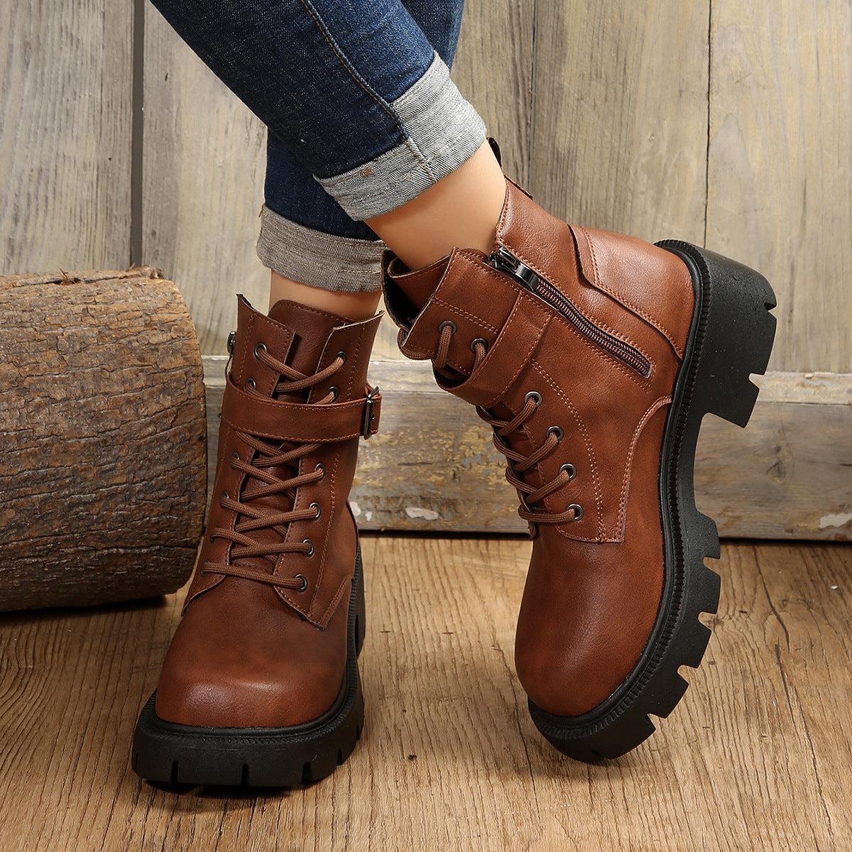 Genevieve - Chique Herfst Combat Boots met Dikke Hak voor Vrouwen