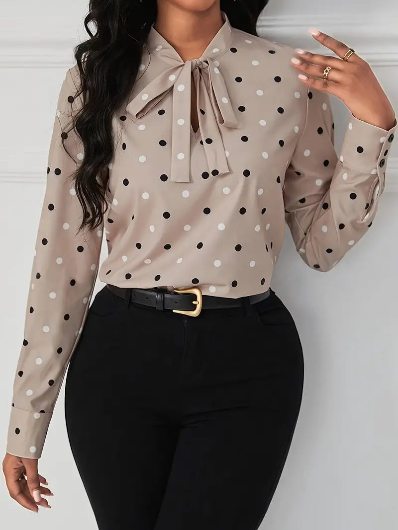 Meredith - Klassieke Herfst Elegante Polkadot Blouse met Strik aan de Kraag voor Vrouwen