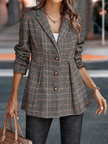 Coleen - Stijlvolle Herfst Klassieke Geruite Buttoned Blazer Voor Vrouwen