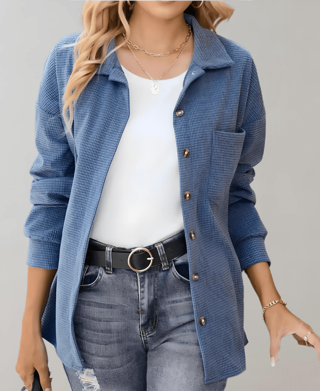 Clare - Casual Herfst Blauw Button-Down Jas voor Vrouwen