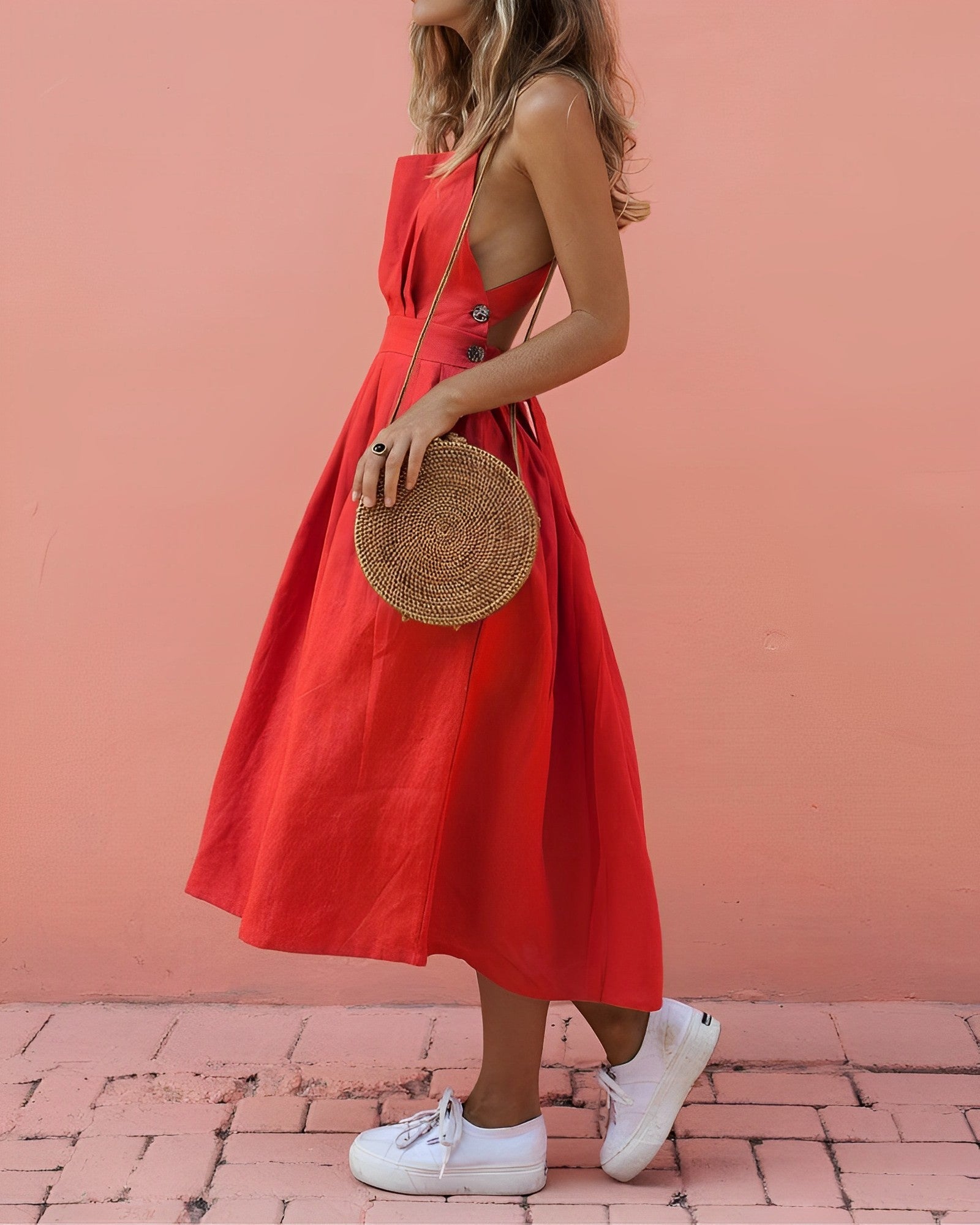 Mai - Trendy Rode Zomerjurk met Spaghettibandjes voor Vrouwen