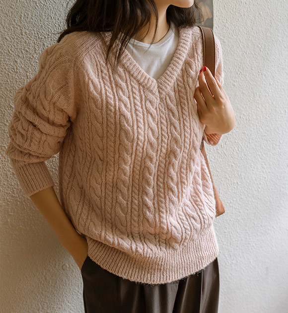 Maren - Chique Herfst Roze V-Hals Pullover voor Vrouwen