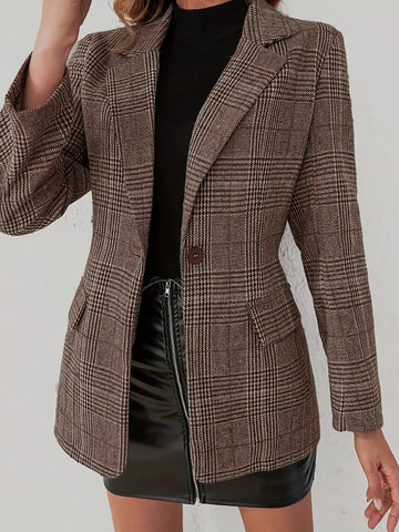 Elegante Bruin geruite blazer met reverskraag voor Vrouwen | Clara