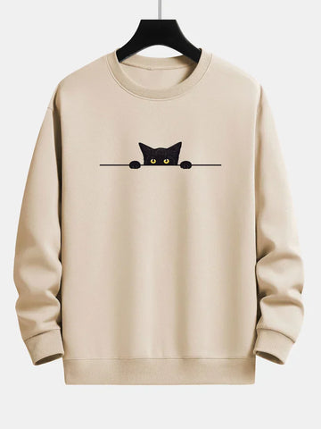 Grant - Stijlvolle Herfst Casual Relaxte Sweater Met Zwarte Kat Print Voor Mannen