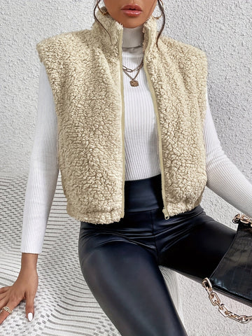 Kennedy - Stijlvolle Herfst Beige Casual Teddy Weste voor Vrouwen