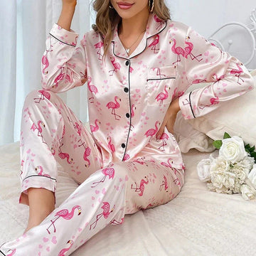 Scarlett - Stijlvolle Zomer Chique Pyjama Set met Flamingoprint voor Vrouwen